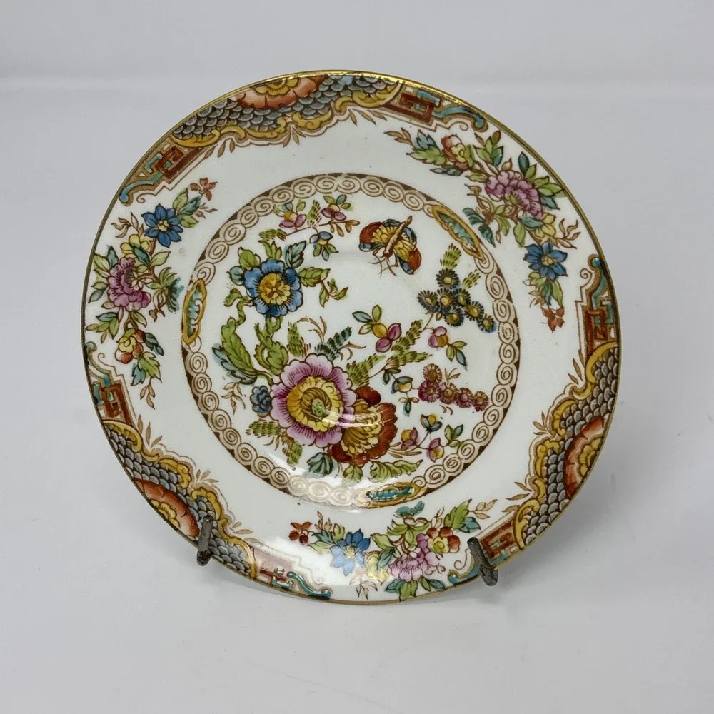 Hudson & Middleton Sutherland China Kiang Tea Cup Saucer Set Floral Gold Gilt‎
